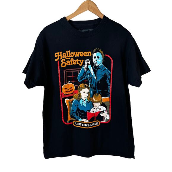 Men's Halloween Print Crew Neck Short Sleeve T Shirt Black Size Large - Picture 1 of 6